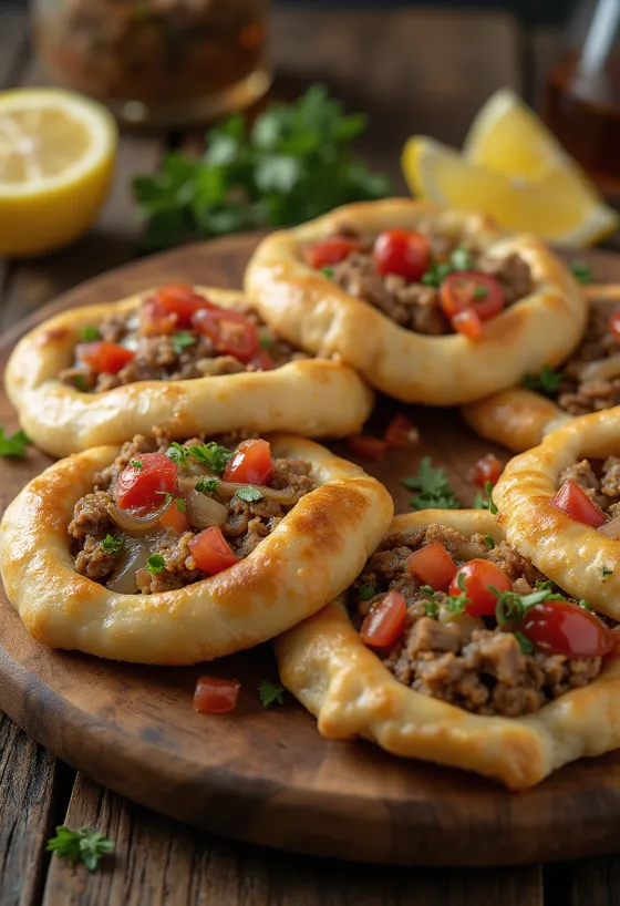 Sfiha, empanada árabe de carne servida