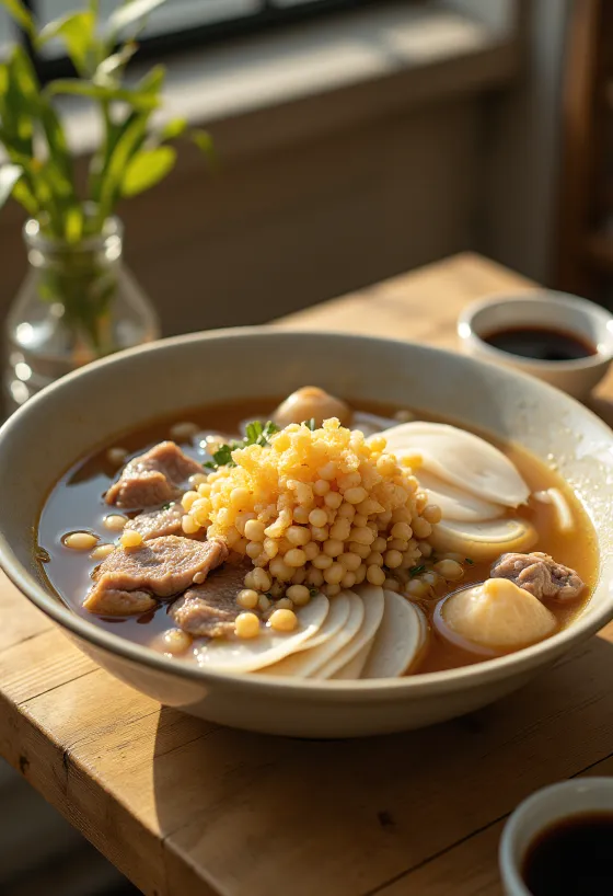 Soto Bandung, sopa de carne de res con rábano fresco y salsa de soya
