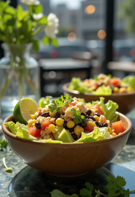 Ensalada de taco vegana con totopos y verduras