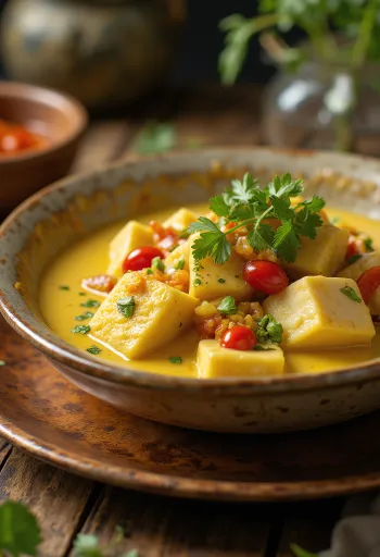 Curry de cocodrilo servido en un tazón con arroz jazmín a un lado