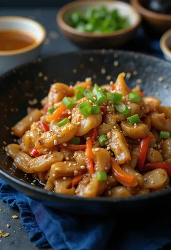 Stir-fry de cocodrilo servido con arroz y verduras.