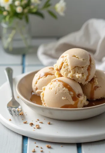 Helado de café con caramelo servido