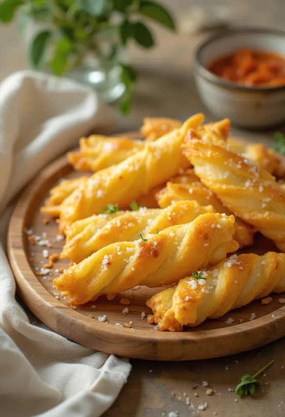 Palitos de queso crujientes recién horneados, con capa de queso dorado