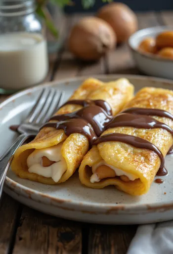 Crepas de castaña servidas con salsa de chocolate