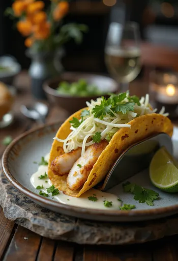 Tacos de Pescado con pescado asado, col y cilantro