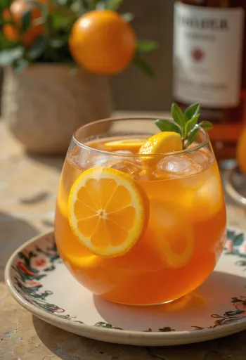 Ponche de Ron con trozos de fruta y hielo