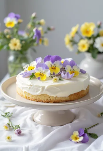 Pastel de flores de primavera decorado con flores comestibles