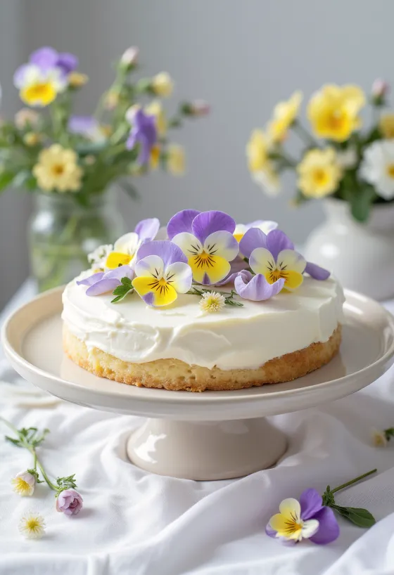 Pastel de flores de primavera decorado con flores comestibles