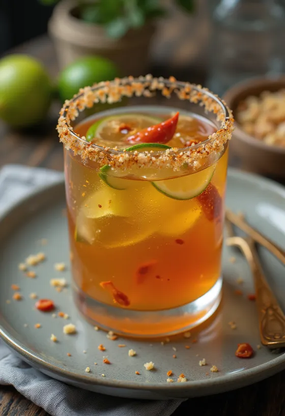 Salsa picante de tequila y limón servida