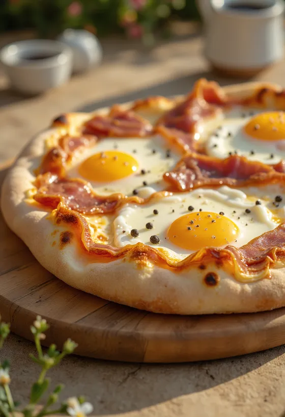 Pizza alla Pancetta e Uova con tocino y huevo