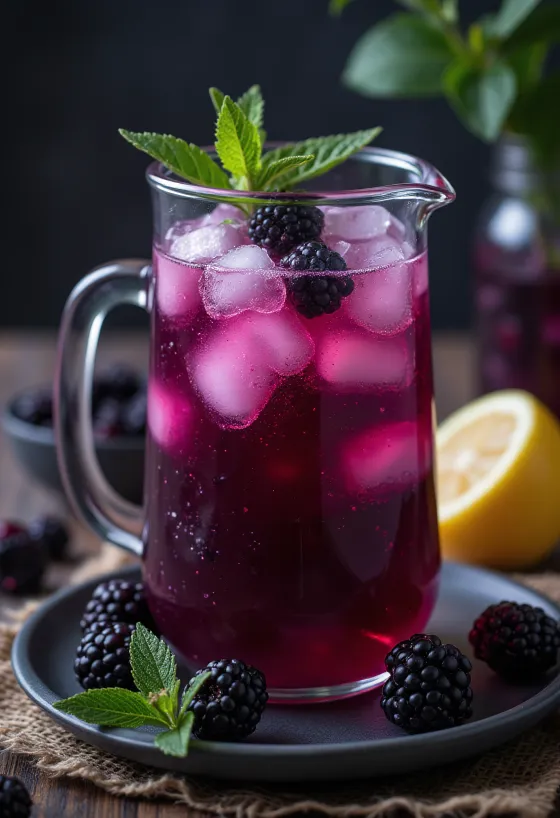 Limonada de zarzamora servida en vaso