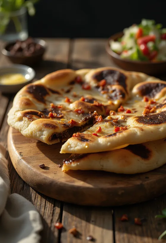Pan naan de chocolate con chile servido