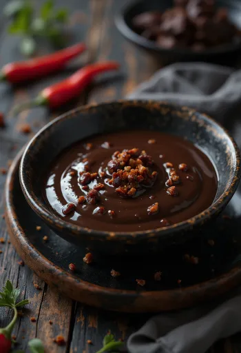 Salsa de chocolate con chile servida