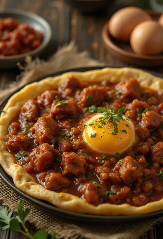 Doro Wat servido con huevo duro y pan injera