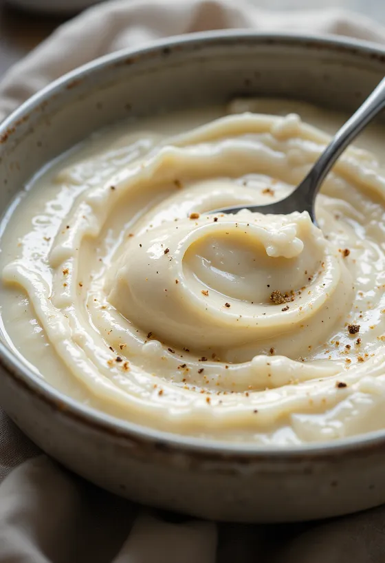 Crema de apio nabo al tomillo servida