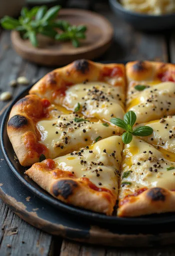Pizza al Pepe con variedad de quesos y pimientas