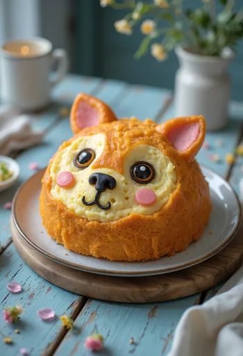 Pastel con forma de animal con cubierta de fondant y decoración de virutas de chocolate