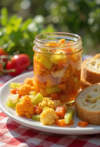 Giardiniera picante servida en tazón pequeño