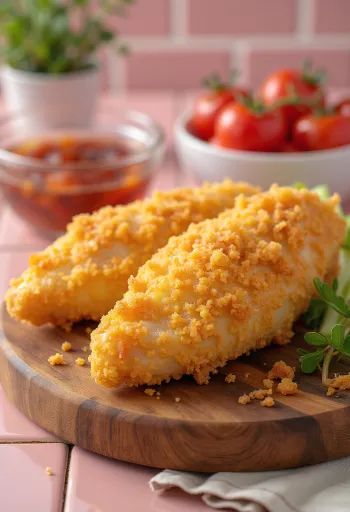 Pechuga de pollo empanizada frita dorada, servida con ensalada fresca.