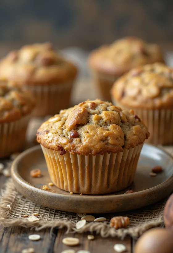 Muffins de avena y castaña servidos