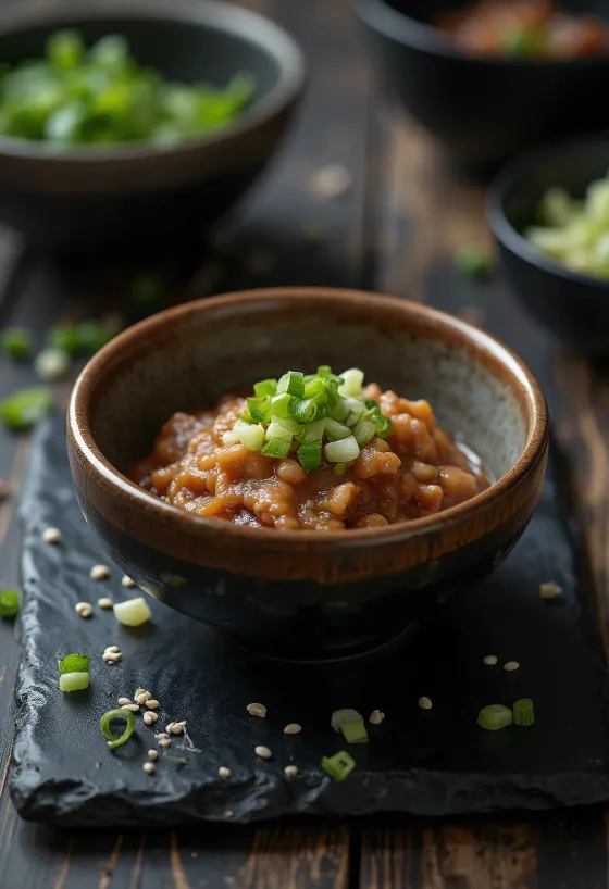 Salsa Ssamjang servida con platillos a la parrilla