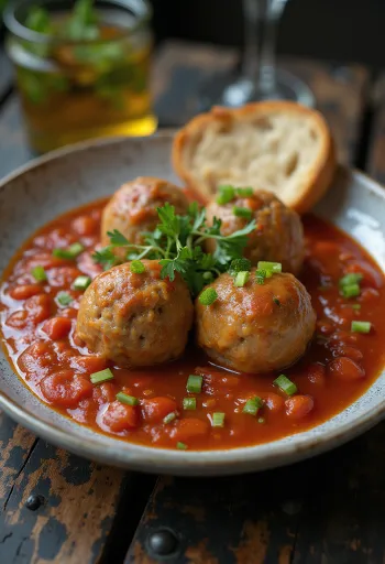 Albóndigas en salsa de tomate densa y agridulce