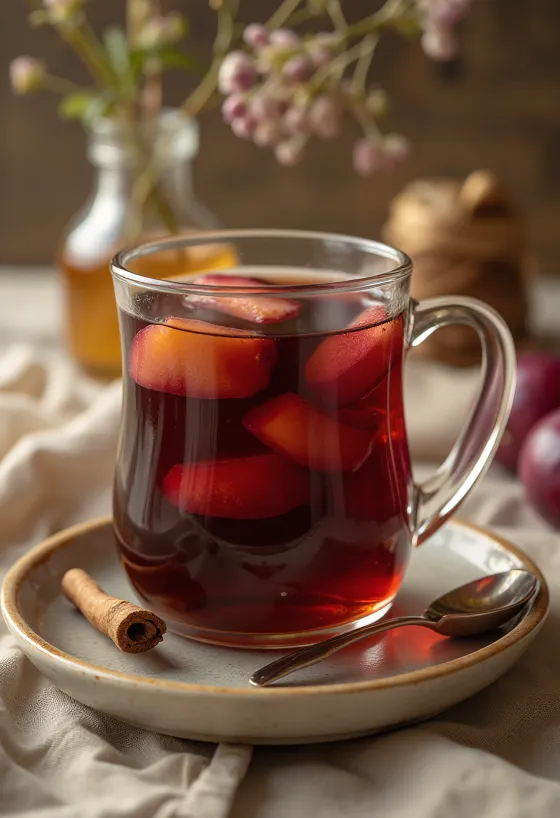 Té caliente de ciruela servido en vaso