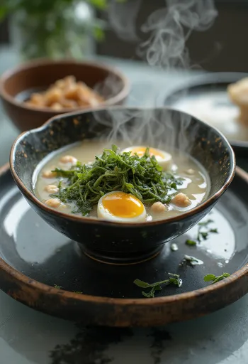 Miyeokguk con relleno servido, rico en algas y huevo