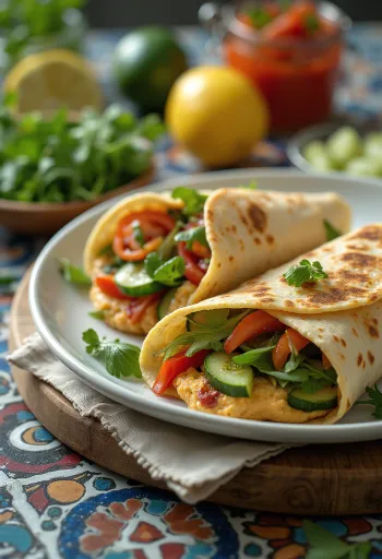 Wrap de hummus y pepino relleno de verduras frescas