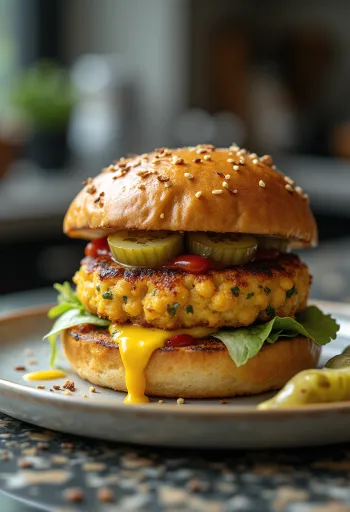 Hamburguesa de berenjena con vegetales frescos