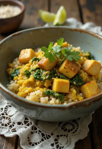 Curry de quinoa con espinacas y tofu