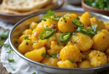 Aloo gobi con chile, servido con cilantro fresco