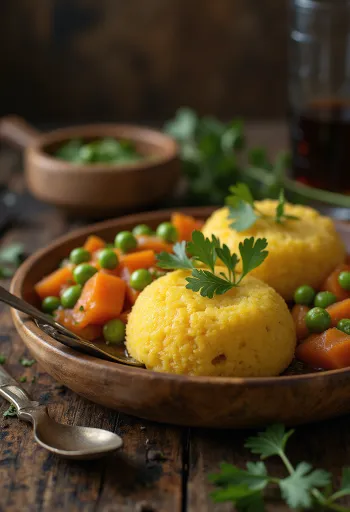 Fungee con verduras, rico platillo de sémola de maíz con verduras frescas