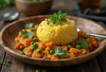 Fungee con verduras, rico platillo de sémola de maíz con verduras frescas