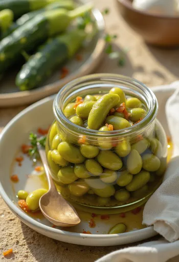 Semillas de pepino encurtidas servidas en frasco