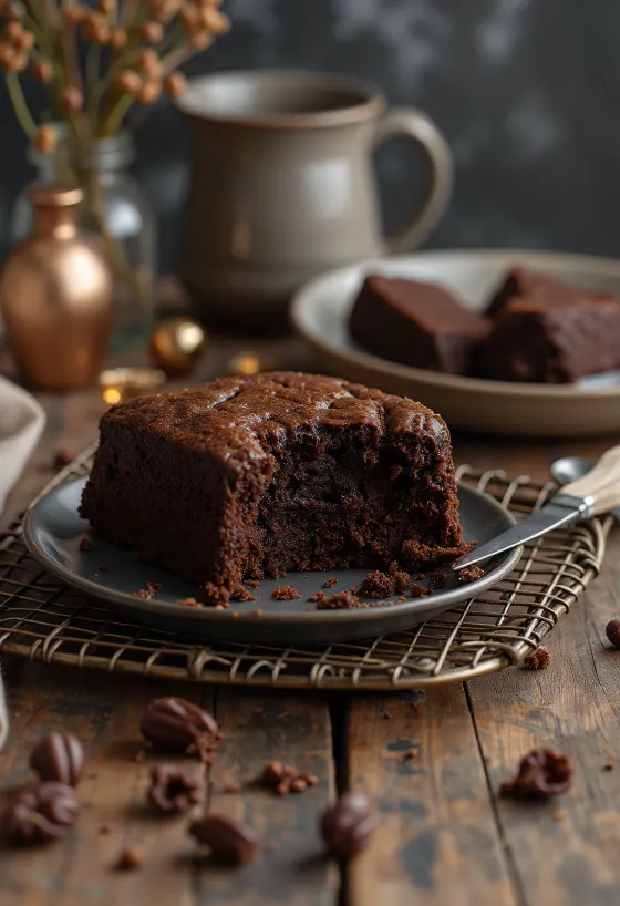 Pastel de chocolate casero servido