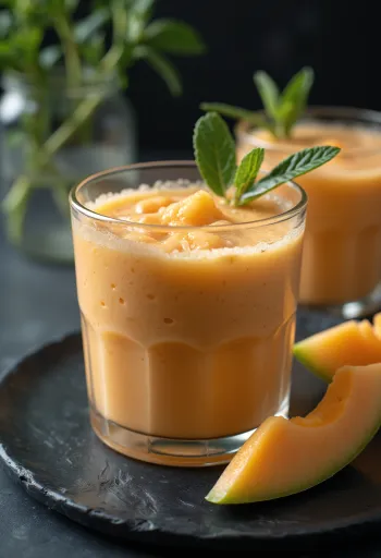 Smoothie de melón servido en vaso