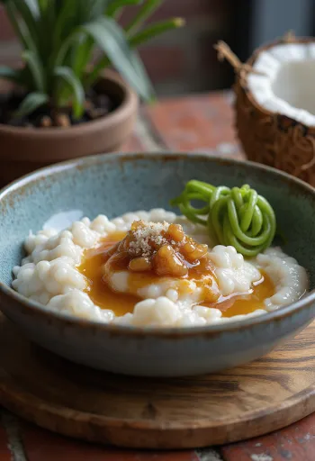 Bubur Sumsum, gachas de arroz con leche de coco servidas