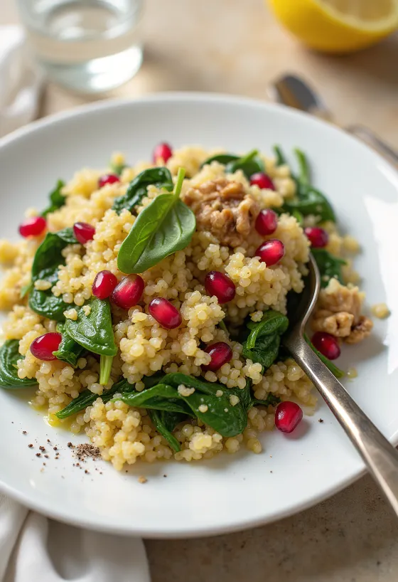 Ensalada de quinoa con espinacas y granada