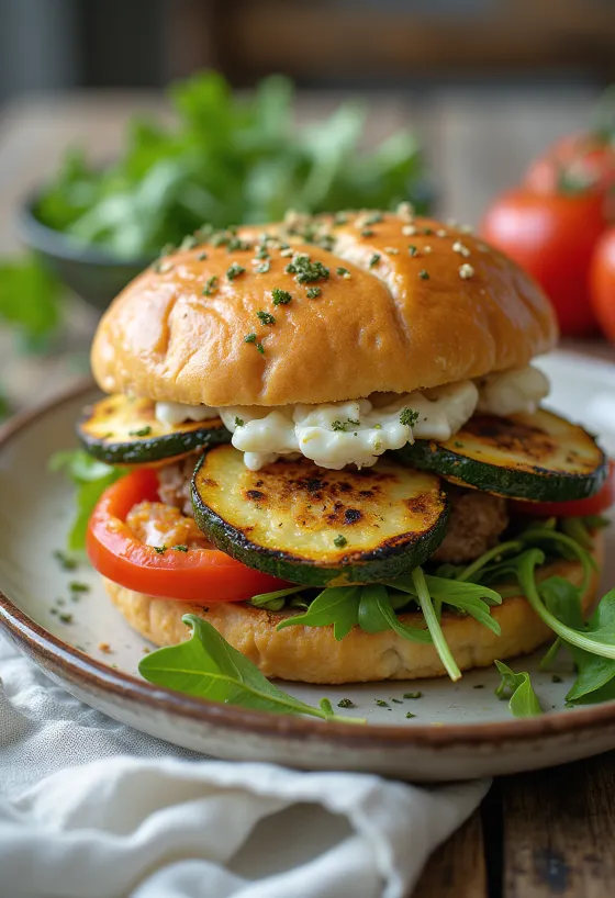 Hamburguesa de verduras a la parrilla en plato