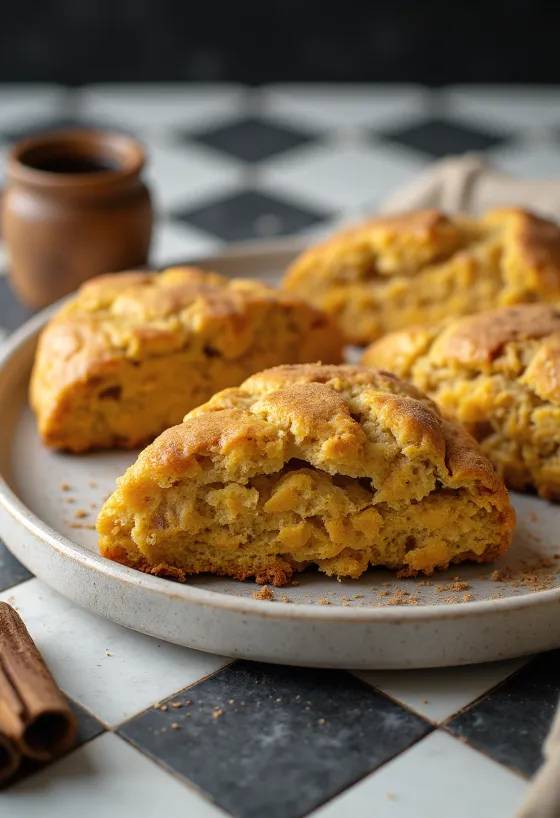 Scones veganos de calabaza y canela servidos