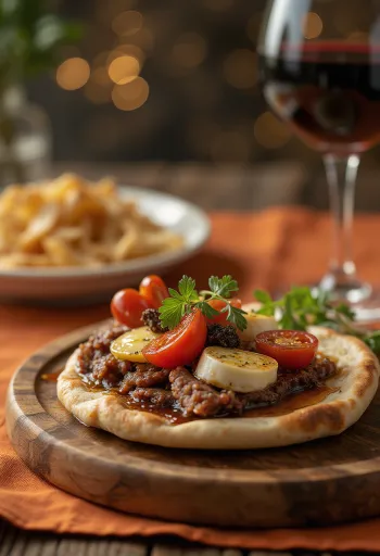 Pita Especial del Chef con carne de res, queso camembert y arúgula
