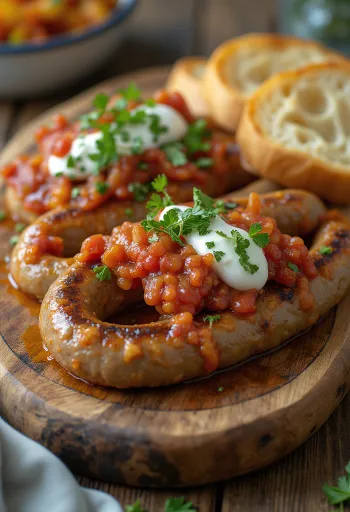 Boerewors con pan, decorado con cilantro fresco