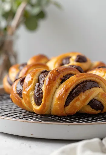 Rebanadas de pan trenzado de chocolate servidas