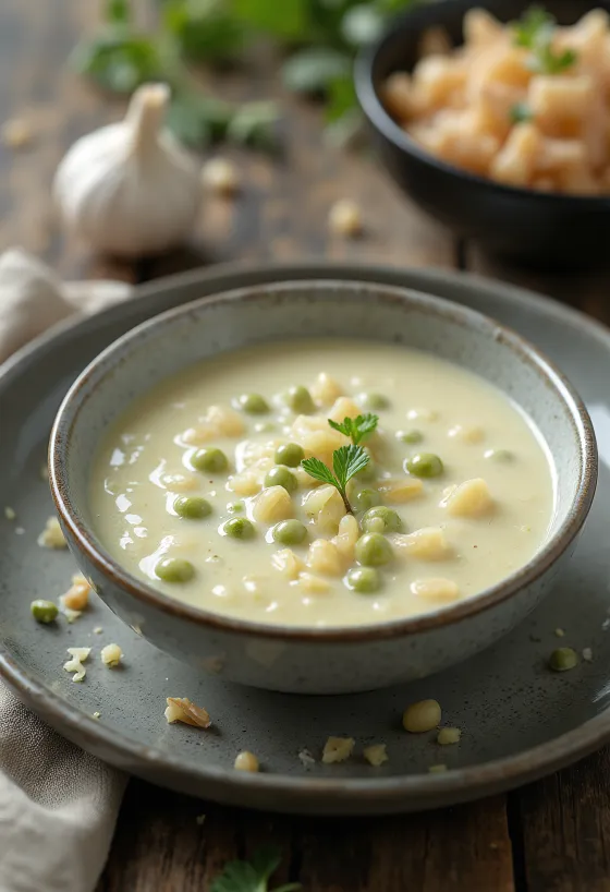 Salsa de pimienta verde al ajo servida