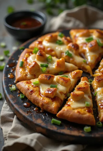 Pizza de pollo teriyaki con pollo asado y ajonjolí
