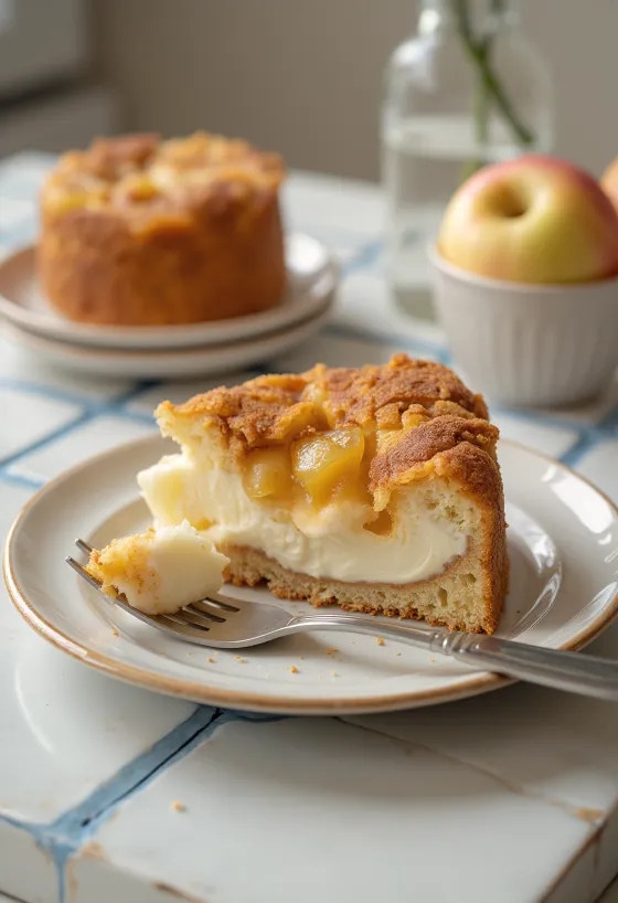 Pastel de requesón con manzana y canela decorado con manzana y canela