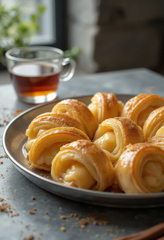 Rollitos de Galaktoboureko bañados con jarabe dulce de miel