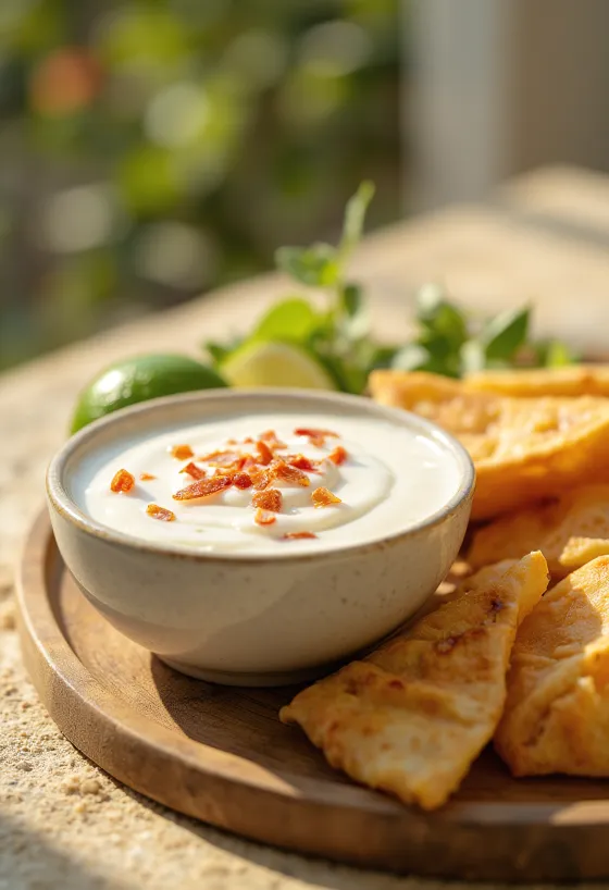 Salsa de leche de coco y limón servida