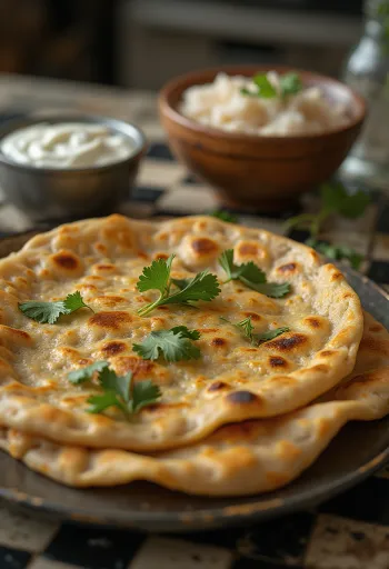 Paratha india recién hecha servida